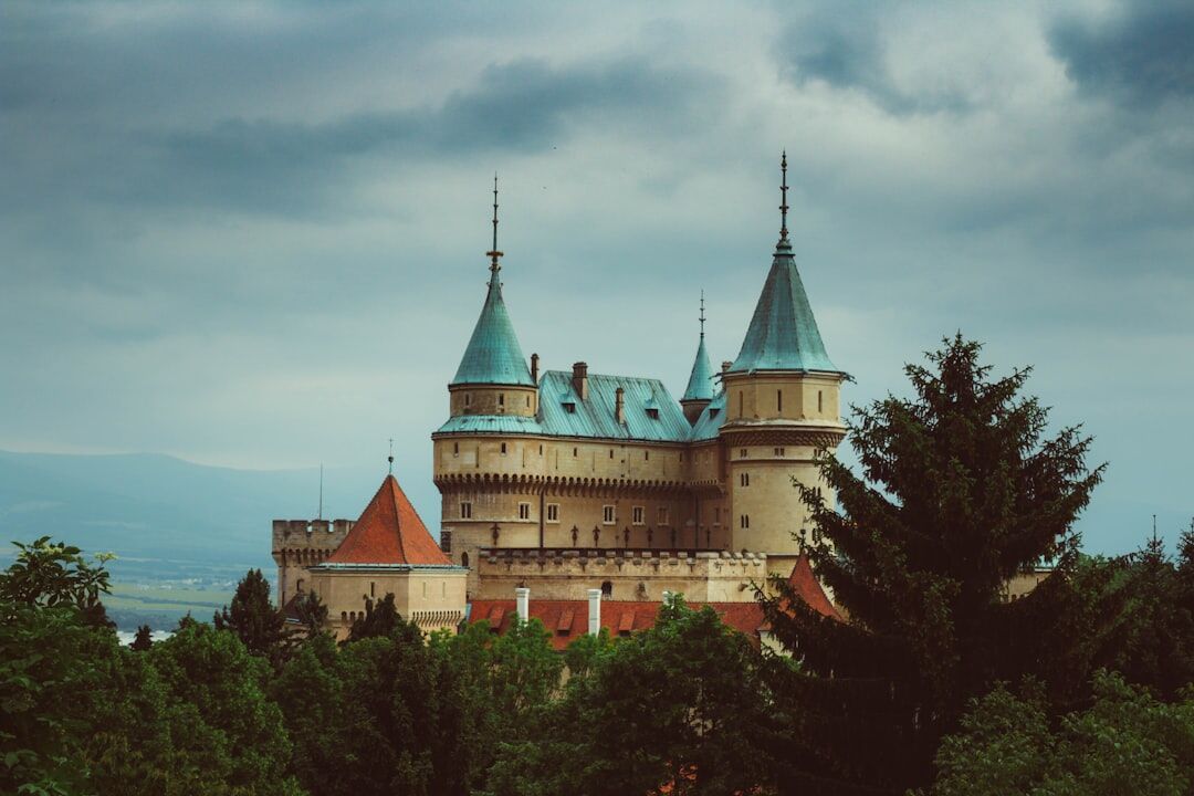 Bojnice castle surrounded by autumn trees in Slovakia